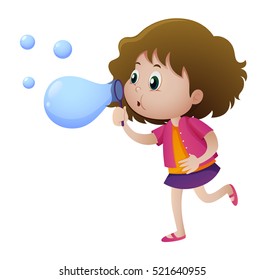 Little girl blowing bubbles illustration