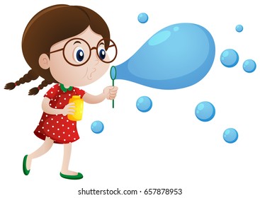 Little girl blowing bubbles illustration