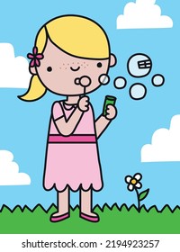 Little Girl Blowing Bubbles Vector Illustration Stock Vector (Royalty ...