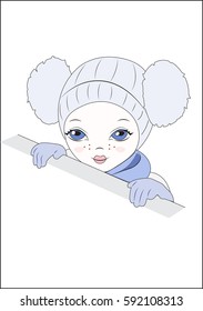 the little girl in a blue cap, looks at you