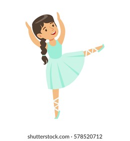 Little Girl In Blue Dress With Plat Dancing Ballet In Classic Dance Class, Future Professional Ballerina Dancer