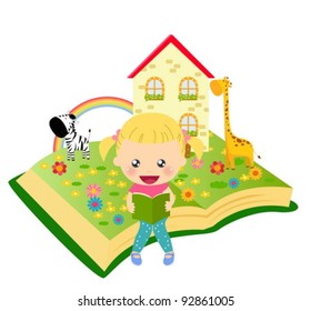  little girl and book,animal