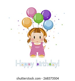 Little girl with bouncy balls and stars. The birthday child