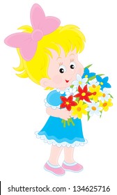 Little girl with a bouquet of colorful flowers