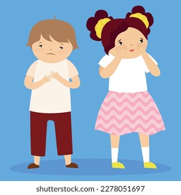 Little girl and boy crying. Vector illustration in flat cartoon style.