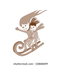 Little girl and boy on sled