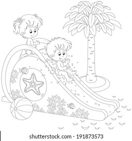 Little Girl And Boy On A Waterslide