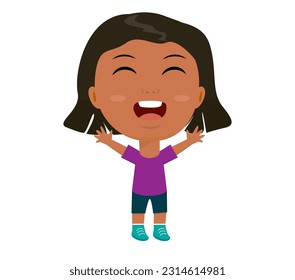 little girl boy rejoicing arms up happy full body length education primary school nursery kindergarten concept