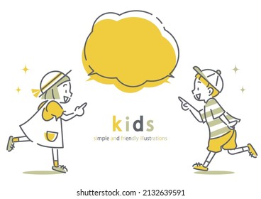 little girl and boy, simple and cute illustrations