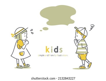 little girl and boy, simple and cute illustrations