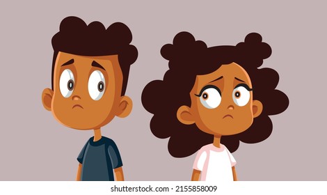 
Little Girl and Boy Upset at Each Other Vector Cartoon Illustration. Classmates failing to communicate properly feeling shy and embarrassed
