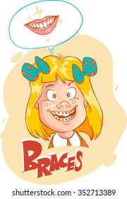 Little girl with braces illustration