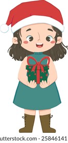 Little Girl bring big Christmas gift