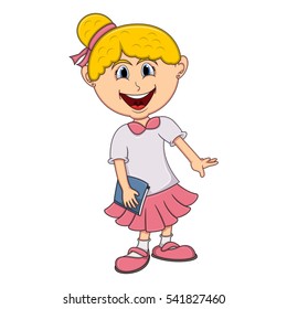 Little girl bring a book cartoon vector illustration
