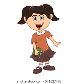 Little girl bring a book cartoon vector illustration