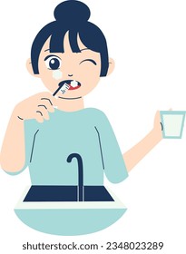 Little girl brush her teeth on the sink vector illustration