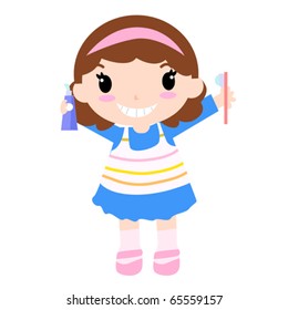 Little girl brushing her teeth