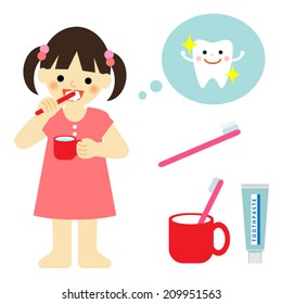 little girl brushing teeth / Vector EPS 10 illustration