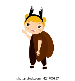 little girl in a bug suit. child dressed as an insect. Chafer. stag-beetle