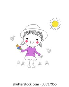  Little girl with a bunch of flowers
