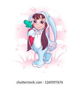 A little girl in a bunny suit. Children in fancy dresses or pajamas.