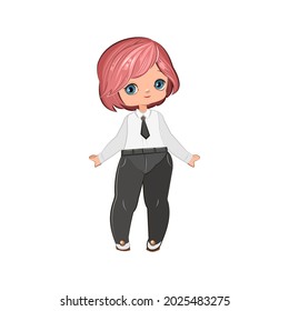 Little girl in a business suit and tie. Handsome fashionable child. The isolated object on a white background. Vector illustration