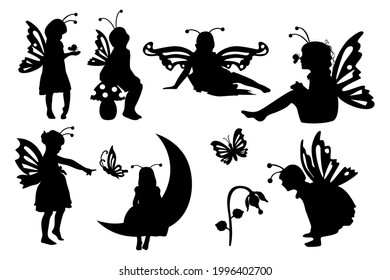 Little girl butterflies set. Fairy girl Vector illustratration.