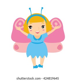 little girl in butterfly costume. vector illustration
