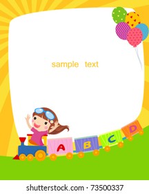 little girl by train and frame