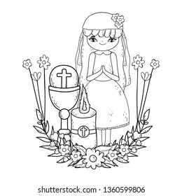 little girl with candle in first communion celebration