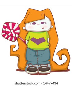little girl with candy.vector