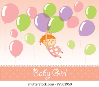 Little girl carried away with balloons