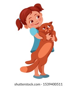 little girl carries an unfortunate cat, she tortured him.