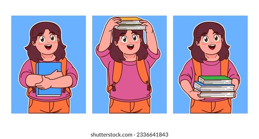 little girl carrying a book and wearing a backpack
