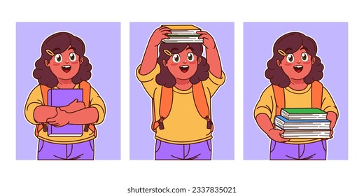 little girl carrying a book and wearing a backpack