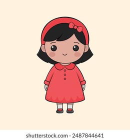 Little girl cartoon character with red dress illustration