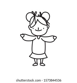 little girl cartoon character vector illustration thick line