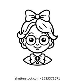 little girl cartoon drawing coloring line art style sketch classic vintage design illustration