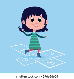 Little Girl Cartoon Hopscotch