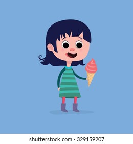 Little girl cartoon ice cream
