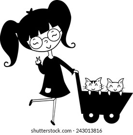 Little girl and cat