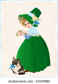 little girl and cat. eps 10