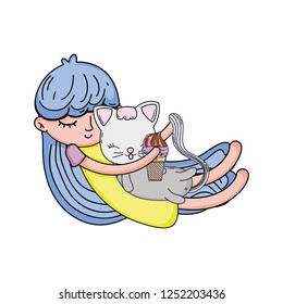 little girl with cat kawaii character