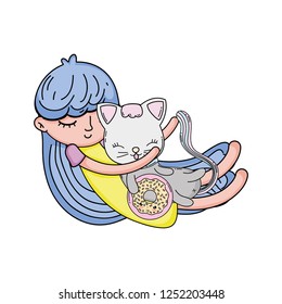 little girl with cat kawaii character