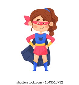 Little Girl In Cat Woman Suit And Blindfold Vector Illustration Cartoon Character