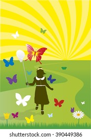 Little girl catches butterflies