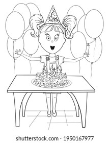 Little girl celebrates her birthday, contour