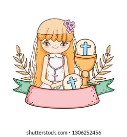 little girl with chalice in first communion celebration