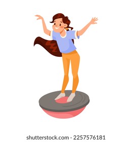 Little Girl Character Balancing Doing Sport Exercise Vector Illustration
