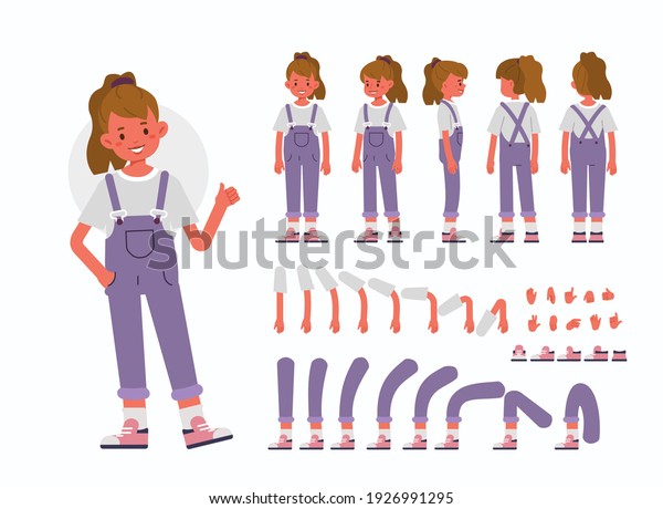 Little Girl Character Animation Front Side Stock Vector (Royalty Free ...